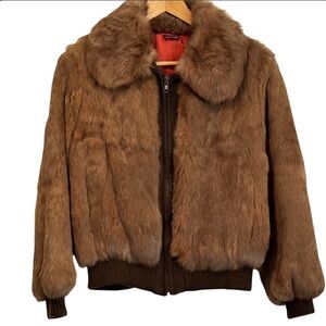 Brown genuine rabbit Fur Bomber Jacket